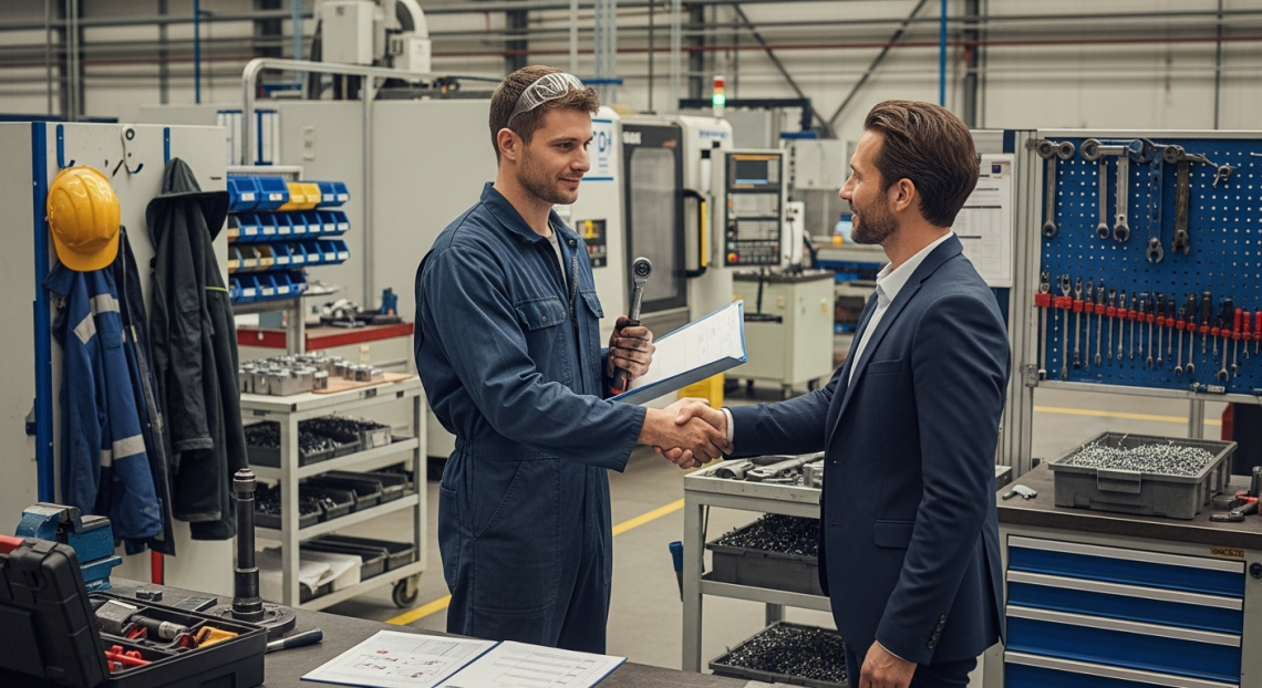 határozatlan idejű munkaviszony – szerszámfelszerelő és HR kézfogása műhelyben