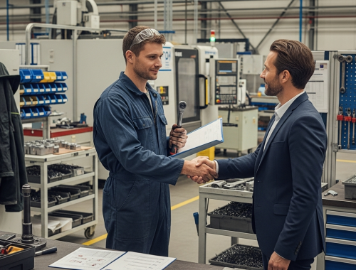 határozatlan idejű munkaviszony – szerszámfelszerelő és HR kézfogása műhelyben