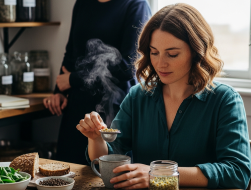 okok: nő gyógynövényes teát készít erős menstruáció támogatására