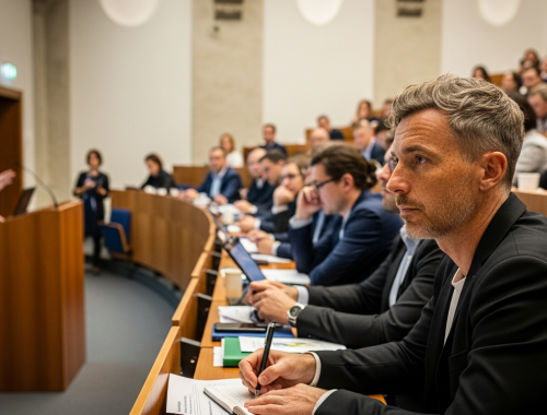 városfejlesztési szakmai fórum, jegyzetelő urbanista zsúfolt egyetemi előadóteremben